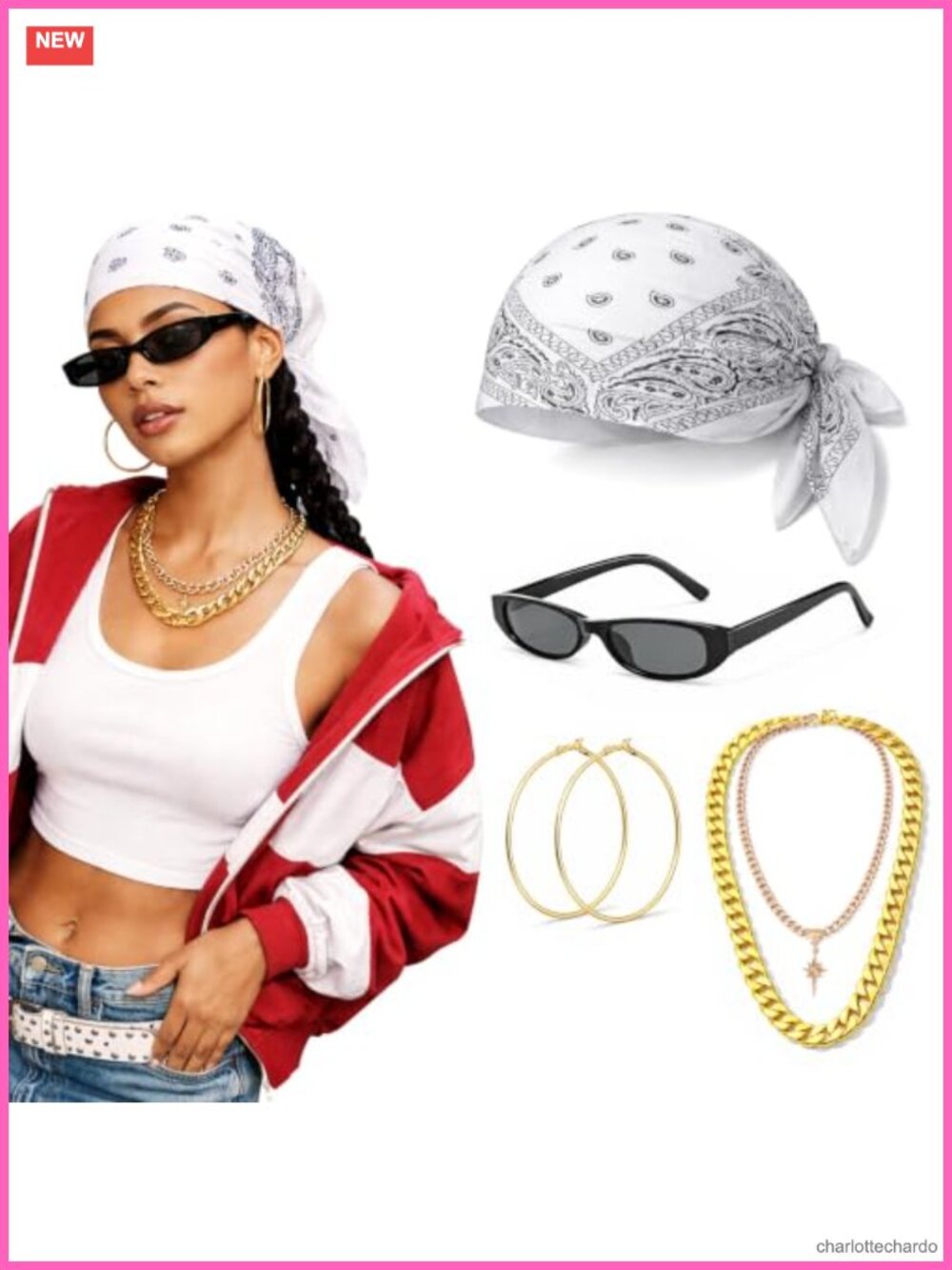 90s Hip Hop Costume Accessories Kit for Women Old School Outfit Set
